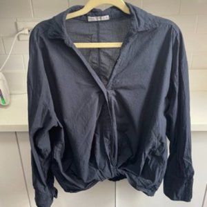 Stateside Long Sleeve Front Twist Button Up Shirt - Navy Blue/Small